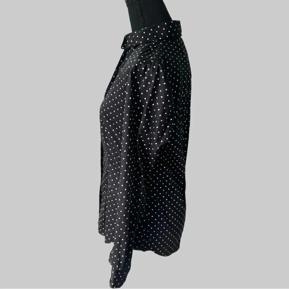 Chico’s Black Polka Dots Stretch Button Down Shirt - Picture 2 of 13